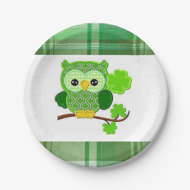 Pappteller St. Patrick's Day Eule (Vorderseite)
