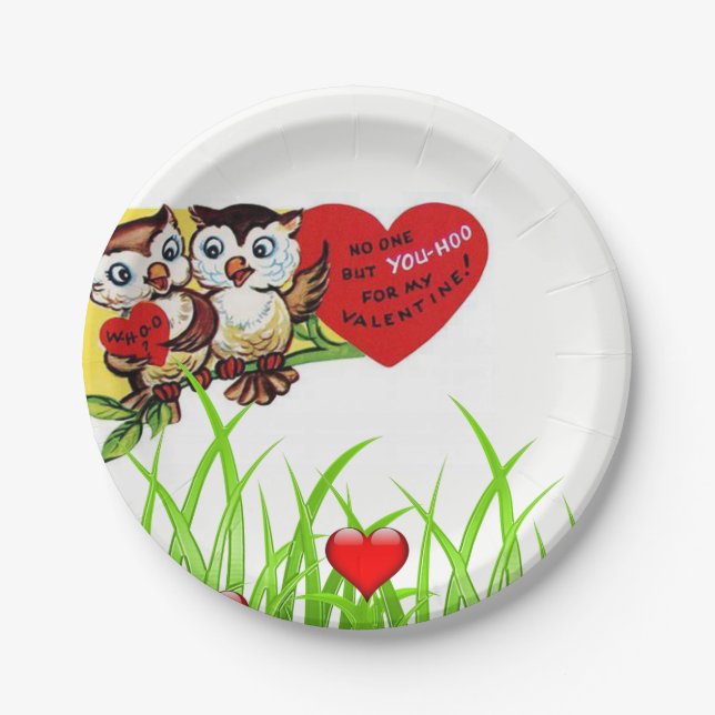 Pappteller Valentinstag Eule Vintage (Vorderseite)