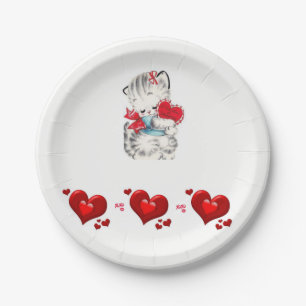 Pappteller Valentinstag Kätzchen Vintage