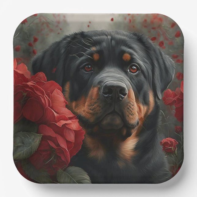 Pappuntersetzer Hund Rottweiler Pappteller (Vorderseite)