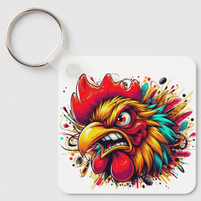 "Pappy Spirited Rooster" Double Sided Aluminum  Schlüsselanhänger (Vorderseite)