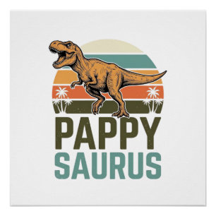Pappysaurus Lustiger Dinosaurier Vintage Sonnenunt Poster