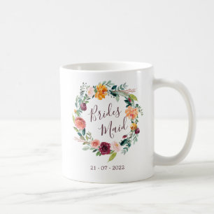 Paprika Burgundy Floral Bridesmaid Wedding Tasse
