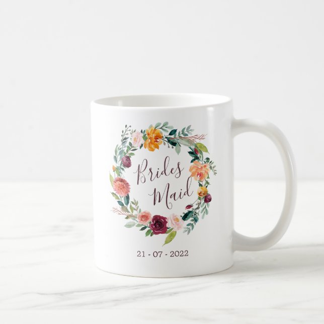 Paprika Burgundy Floral Bridesmaid Wedding Tasse (Rechts)