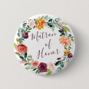 Paprika Burgundy Floral Matron of Honor Button