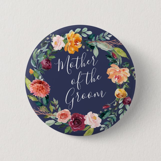 Paprika Burgundy Floral Mutter des Groom Button (Vorderseite)