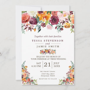 Paprika Burgundy Floral Wedding Einladung