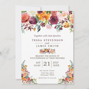 Paprika Burgundy Floral Wedding Einladung