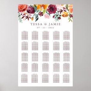 Paprika Burgundy Floral Wedding XL Seekarte Poster