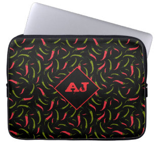 Paprikaschoten in Rot und Grün auf Schwarz-Chili Laptopschutzhülle