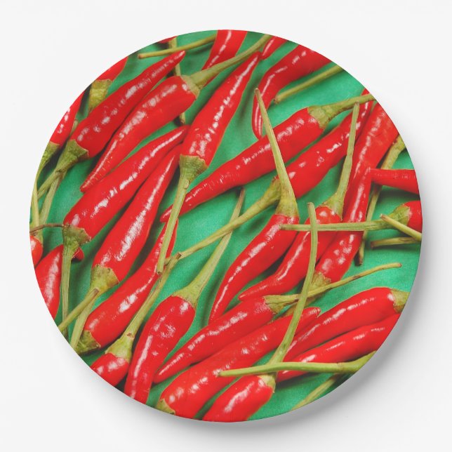 Paprikaschoten mit rotem Chili Pappteller (Vorderseite)