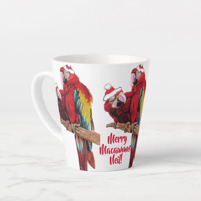 Paprot Red Merry Christmas Macaw Latte Tasse (Linke Ecke)