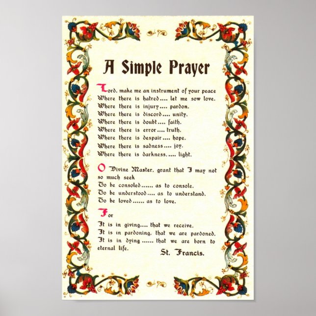 Papst Francis St. Francis SIMPLE PRAYER Poster (Vorne)
