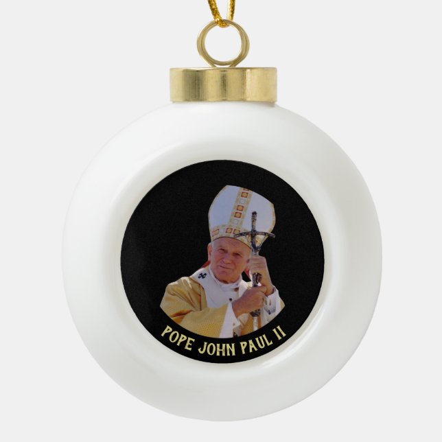 Papst Johannes Paul II. mit Pastoralkreuz Jan Pawe Keramik Kugel-Ornament (Vorderseite)
