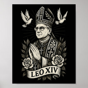 Papst Leo Xiv - Katholische Tattoo Style Christlic Poster