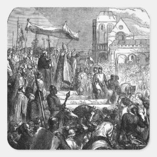Papst Urban II den ersten Kreuzzug predigend Quadratischer Aufkleber