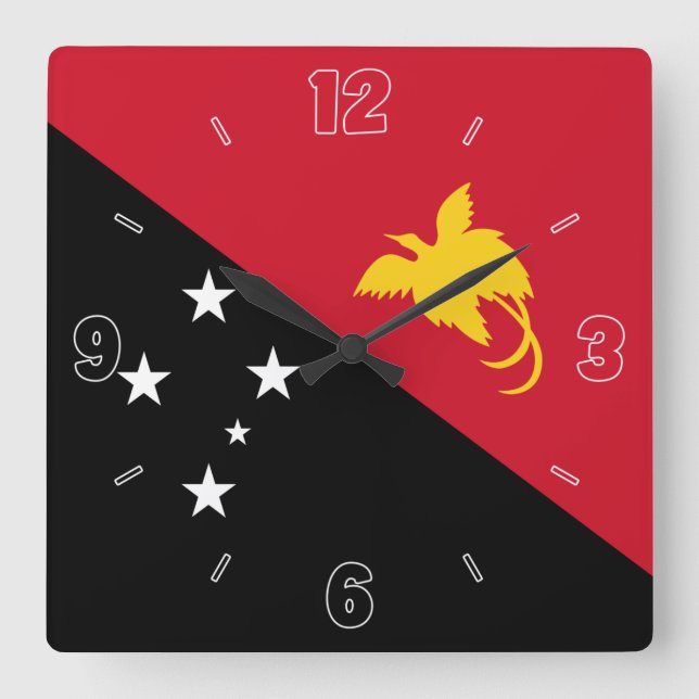 Papua Neue Guinea Flag rot Schwarze Zahlen Patriot Quadratische Wanduhr (Vorderseite)