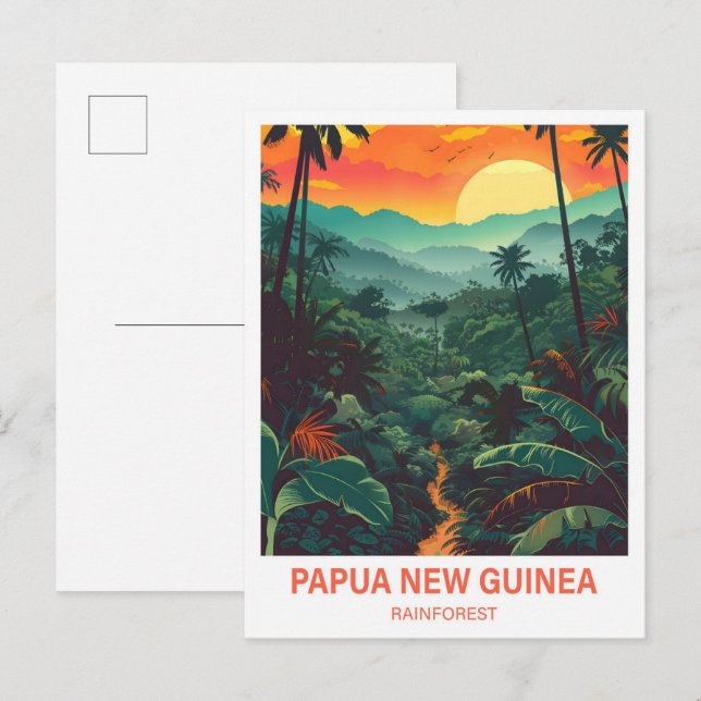 Papua Neue Guinea Regenwald Illustration Travel Postkarte (Vorne/Hinten)