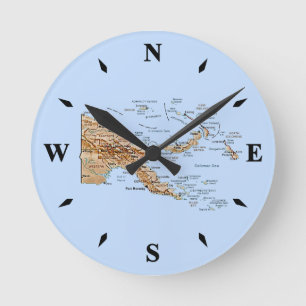 Papua New Guinea Map Clock Runde Wanduhr