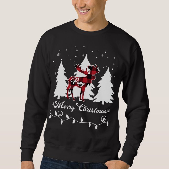 Papy Moose Büffel Rot Kariert Weihnachten Passende Sweatshirt (Vorderseite)
