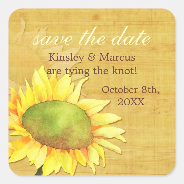 Papyrus Sunflower Herbsthochzeit Quadratischer Aufkleber (Vorderseite)