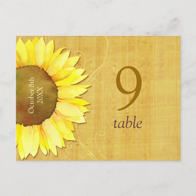 Papyrus Sunflower Wedding Tischnummer (Vorderseite)