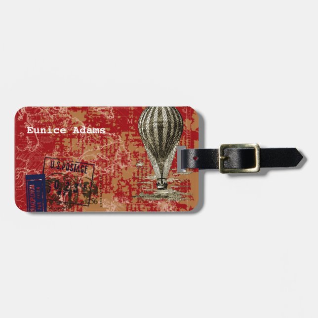Par Avion Vintag Heißluftballon Gepäckanhänger (Vorderseite horizontal)