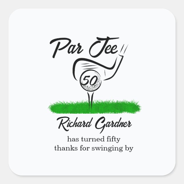 Par Off for an UnForeGettable 50th Birthday Party Quadratischer Aufkleber (Vorderseite)