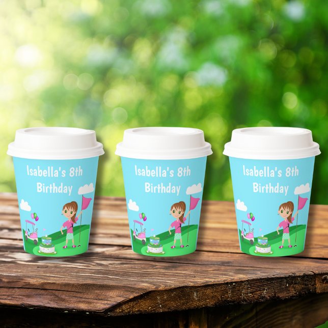 Par-T-Shirt Chibi Girl Birthday Golf Party Pappbecher (Von Creator hochgeladen)