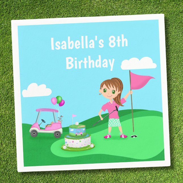 Par-T-Shirt Chibi Girl Birthday Golf Party Serviette (Von Creator hochgeladen)