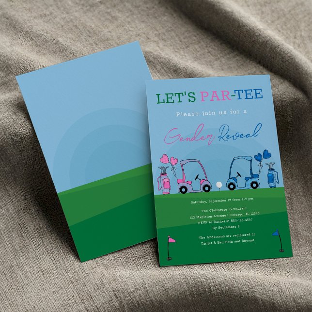 PAR-T-SHIRT-Genderdarstellung von Golf LET Einladung (Golf LET'S PAR-TEE Gender Reveal Invitation)