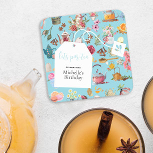Par Tea Blue Spring Floral Geburtstagsparty Rechteckiger Pappuntersetzer