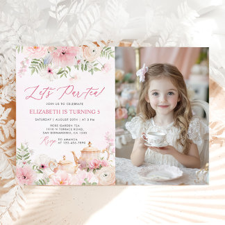 Par-tea Floral Tea Girl Geburtstagsparty Foto Einladung
