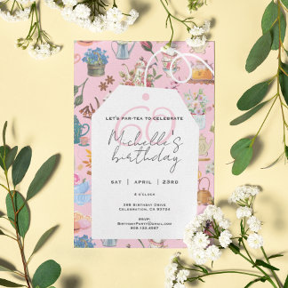 Par Tea Pink 40. Geburtstagsgarten Blumen Einladung