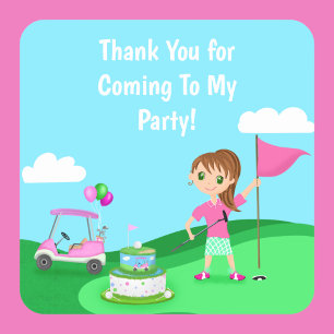 Par-Tee Chibi-Mädchen-Geburtstags-Golfparty Quadratischer Aufkleber