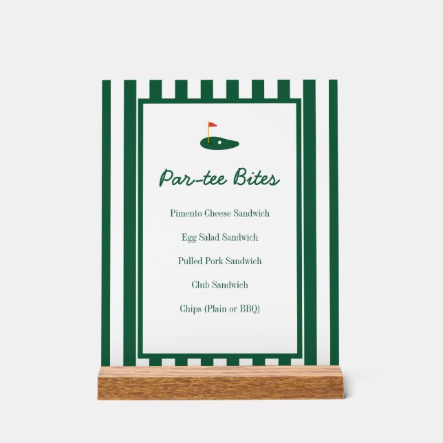 Par-tee Golf Bites Menu for 1st Birthday Party Acrylschild (Vorderseite)