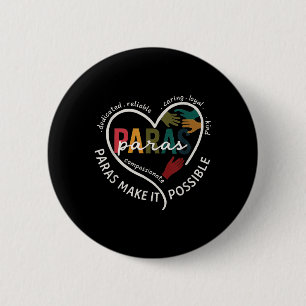 Para Heart Paraprofessional Teacher Paraeducator Button