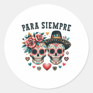 Para Siempre Mexican Couple Sugar Skull Valentines Runder Aufkleber