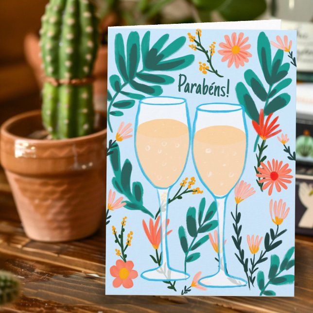 Parabens Sparkling Champagne Casamentos Noivado Karte (Parabens Sparkling Champagne Casamentos Noivado Card Cartão Parabéns de Noivado Champanhe Flores)