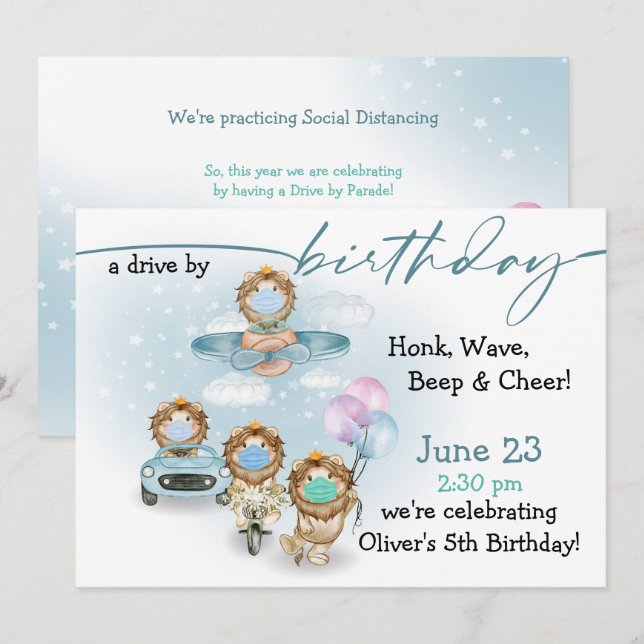 Parade der Löwen am Geburtstag Einladung (Vorne/Hinten)