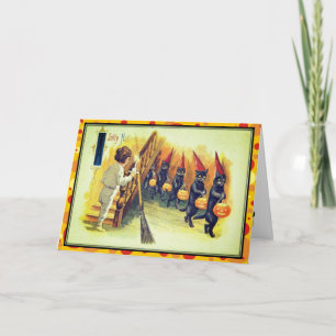 Parade der Schwarzen Katzen Jolly Halloween Vintag Karte