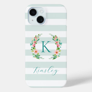 Paradies Blumen- und Minzstreifen-Monogramm Case-Mate iPhone Hülle