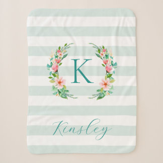 Paradies Blumen und Streifen Monogramm Sherpadecke