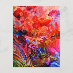 Paradies Blumen Vogel Phönix Flammen Kunst Postkarte
