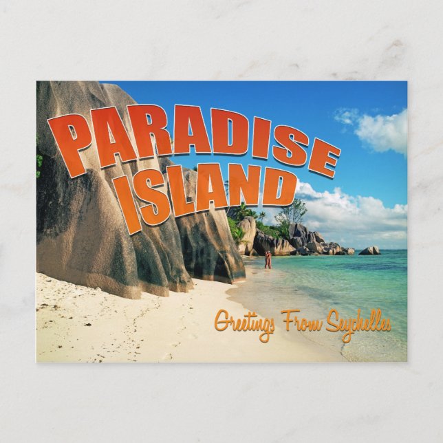 Paradies der Seychellen Postkarte (Vorderseite)