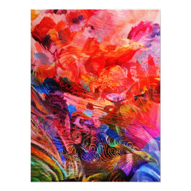 Paradies Floral Bird Phoenix Flammkunst Fotodruck (Vorne)