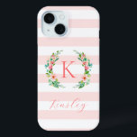 Paradies Floral und rosa Streifen Monogramm Case-Mate iPhone Hülle<br><div class="desc">Dieses trendige Design besticht durch einen rot-weiß gestreiften Hintergrund mit bunten Blumenkranz. Personalisieren Sie das Design mit Ihrem Namen und Monogramm oder anderen Text. Verwenden Sie die Designtools,  um eine beliebige Hintergrundfarbe auszuwählen,  die Schriftart und Farben zu bearbeiten oder eigene Fotos hochzuladen,  um eine mit Monogramm Telefonzelle zu erstellen.</div>