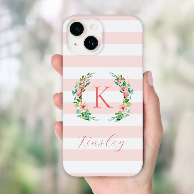 Paradies Floral und rosa Streifen Monogramm Case-Mate iPhone Hülle (Von Creator hochgeladen)