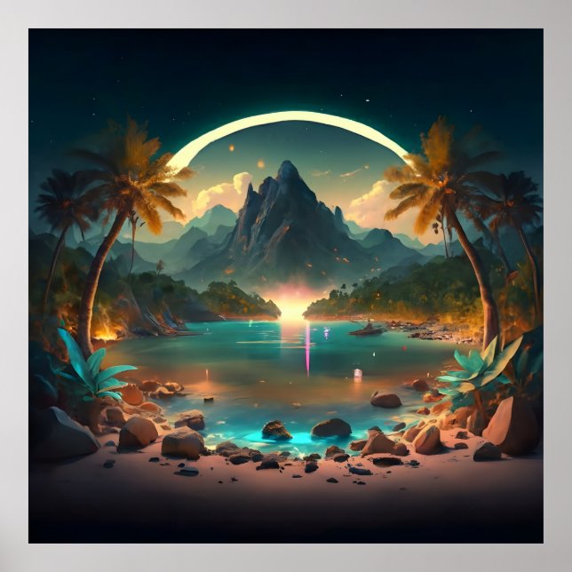 Paradies für die Nacht mit kristallklarem Wasser Poster (Vorne)