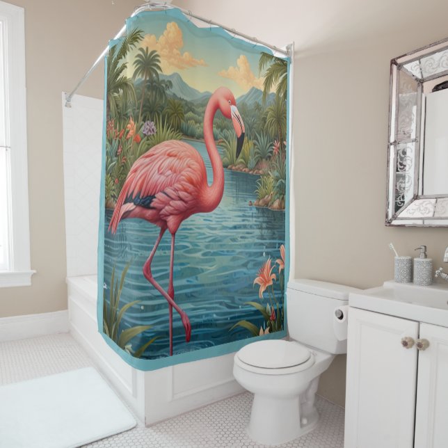 Paradies für Rosa Flamingo Duschvorhang (Beispiel)